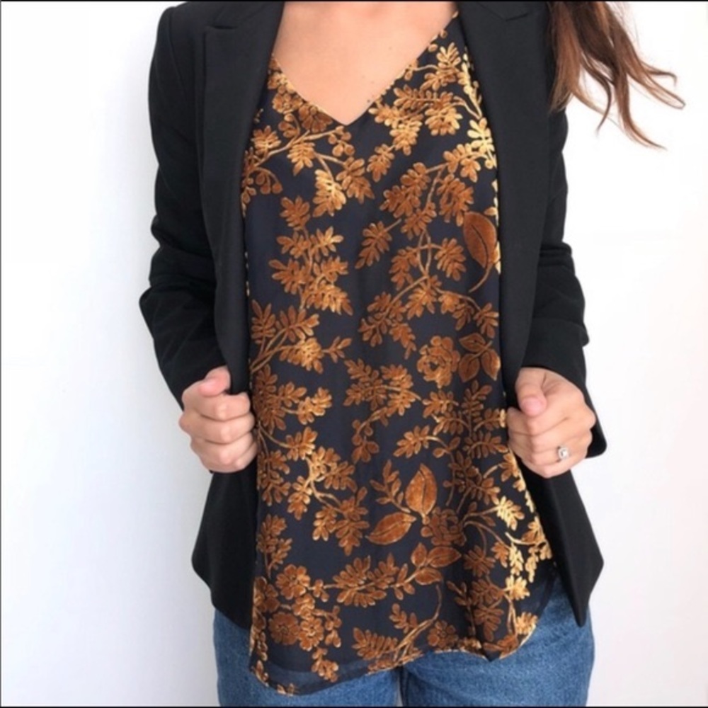Loft Black Gold Velvet Cami Sleeveless Tank Top XS